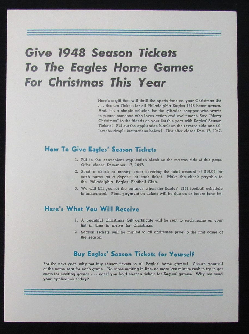 November 30, 1947 Eagles vs. Pittsburgh Steelers Football Game Program 194036