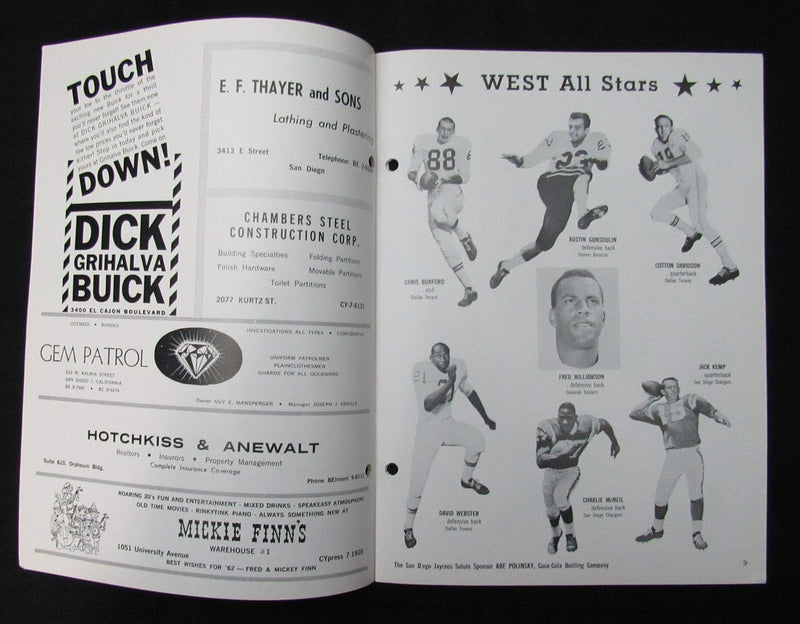 January 7, 1962 American Football League 1st All-Star Bowl Game Program 194647