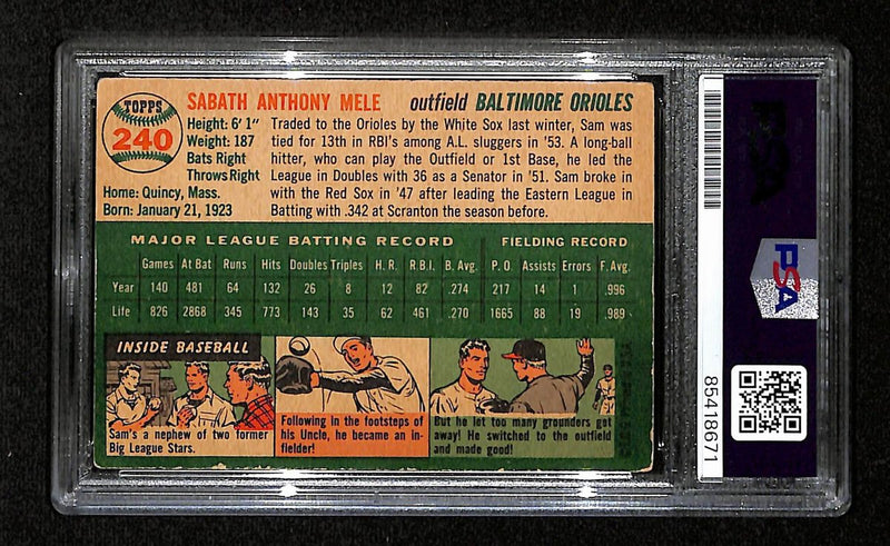 Sam Mele Signed/Auto 1954 Topps Card #240 Baltimore Orioles PSA/DNA 194828