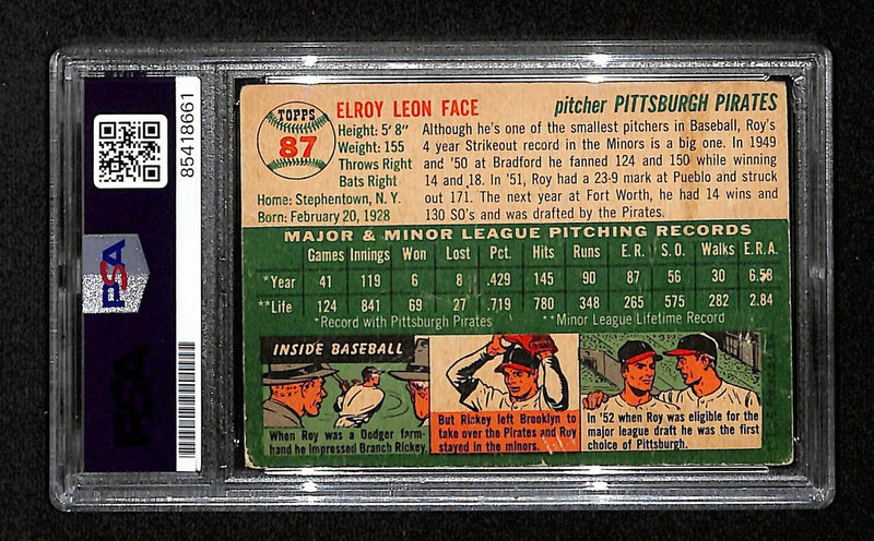 Roy Face Signed/Auto 1954 Topps Card #87 Pittsburgh Pirates PSA/DNA 194834