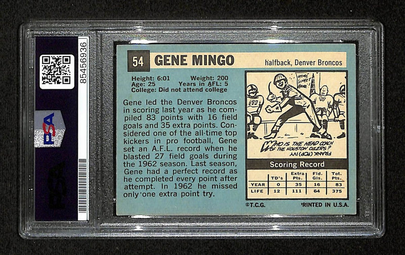 Gene Mingo Signed/Auto 1964 Topps Card #54 Denver Broncos PSA/DNA 195102