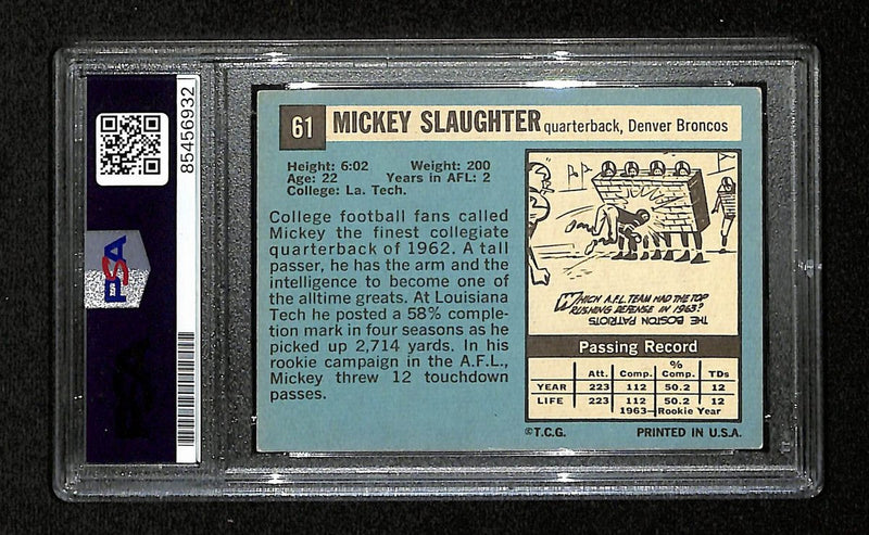 Mickey Slaughter Signed/Auto 1964 Topps Card #61 Denver Broncos PSA/DNA 195103
