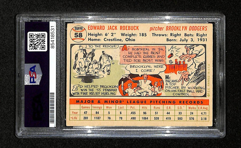 Ed Roebuck Signed/Auto 1956 Topps Card #58 Brooklyn Dodgers PSA/DNA 194852