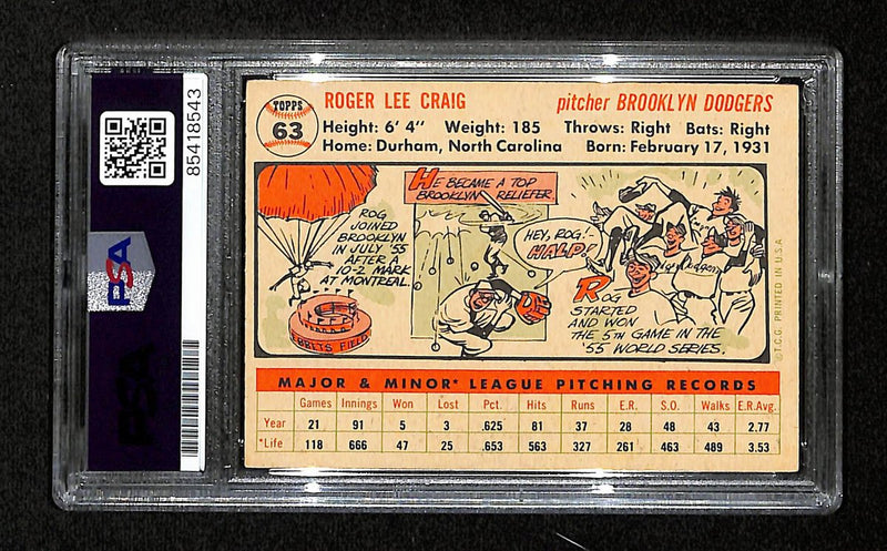 Roger Craig Signed/Auto 1956 Topps Card #63 Brooklyn Dodgers PSA/DNA 194854