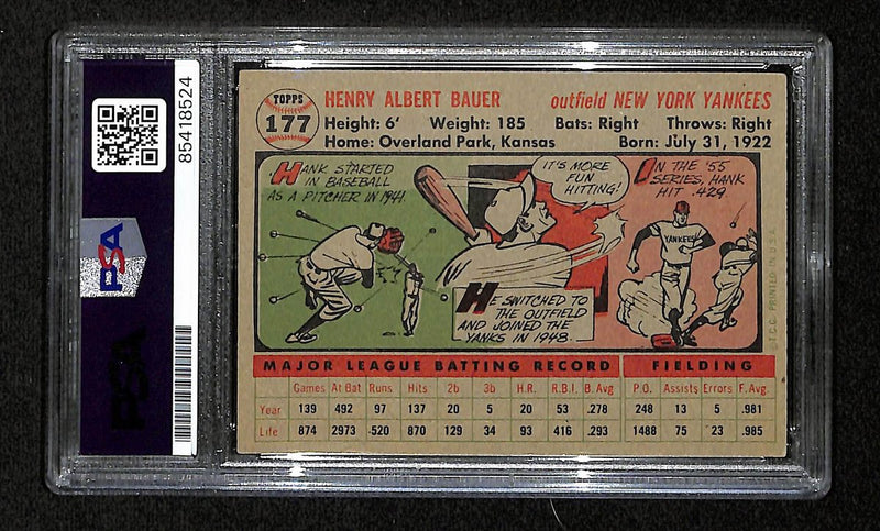 Hank Bauer Signed/Auto 1956 Topps Card #177 New York Yankees PSA/DNA 194859