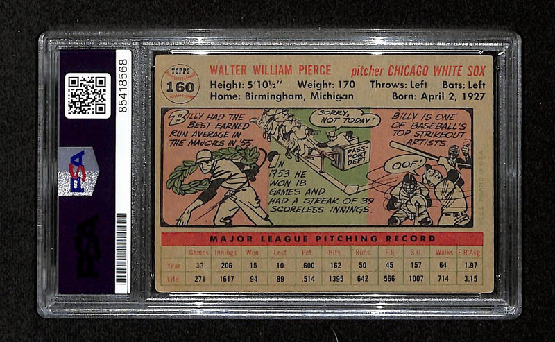 Billy Pierce Signed/Auto 1956 Topps Card #160 Chicago White Sox PSA/DNA 194866