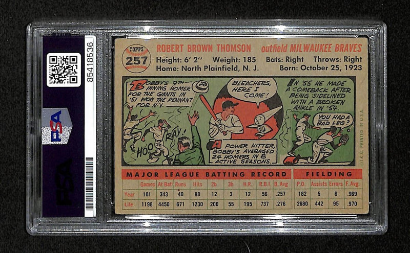 Bobby Thomson Signed/Auto 1956 Topps Card #257 Milwaukee Braves PSA/DNA 194868