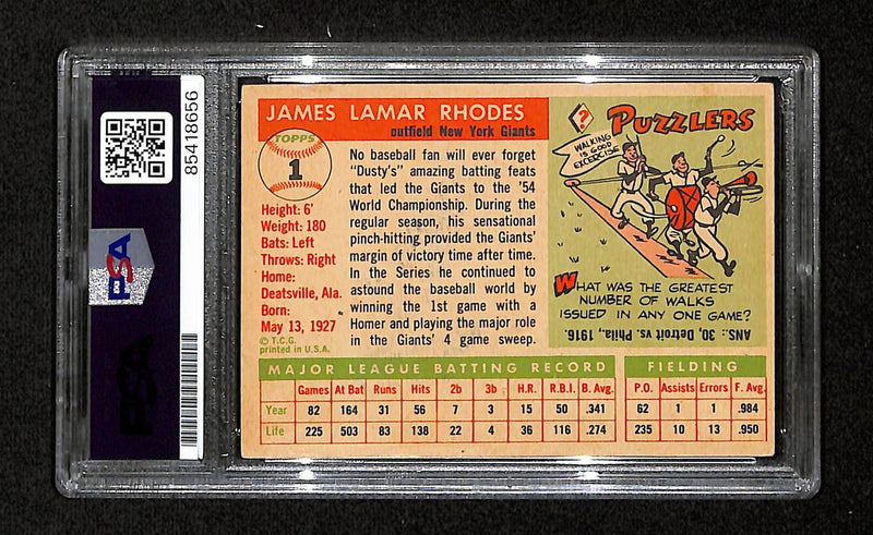 Dusty Rhodes Signed/Auto 1955 Topps Card #1 New York Giants PSA/DNA 195380
