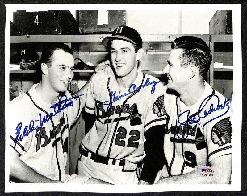 Eddie Mathews/Gene Conley/Joe Adcock Multi-Signed/Auto 8x10 Photo PSA/DNA 195450