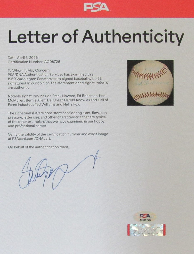 1969 Washington Senators Team-Signed by (23) OAL Baseball PSA/DNA 196418