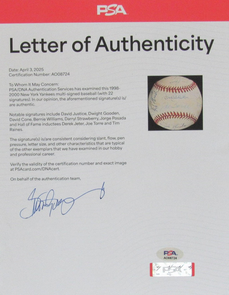 2000 New York Yankees Team-Signed by (22) 1998 WS Baseball PSA/DNA 196420