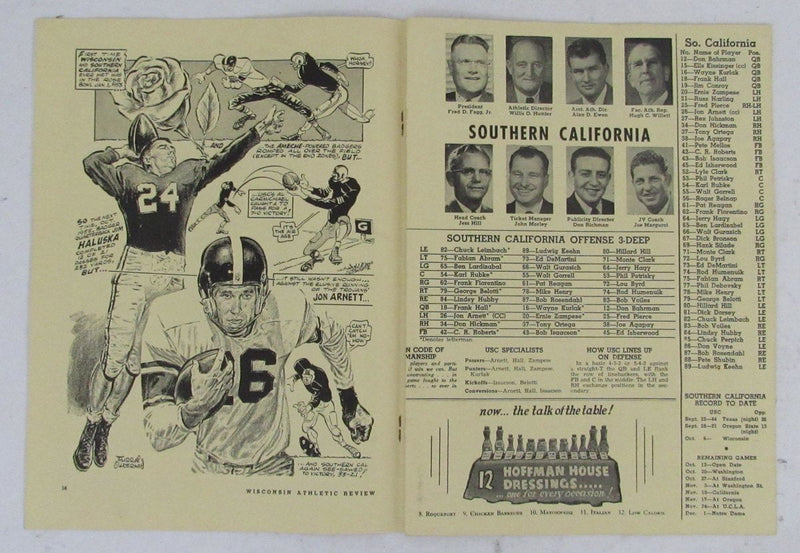 October 6, 1956 College Football Game Program Wisconsin vs. USC 195701