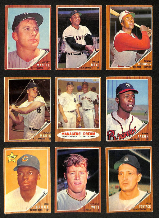1962 Topps Baseball Card Complete Set Brock Mantle Maris Aaron (1-598) 196730