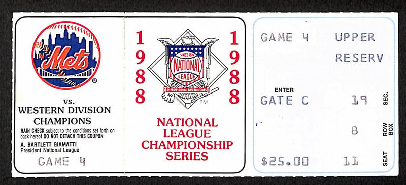 1988 NLCS Game 4 Los Angeles Dodgers vs. New York Mets Ticket Stub 194159
