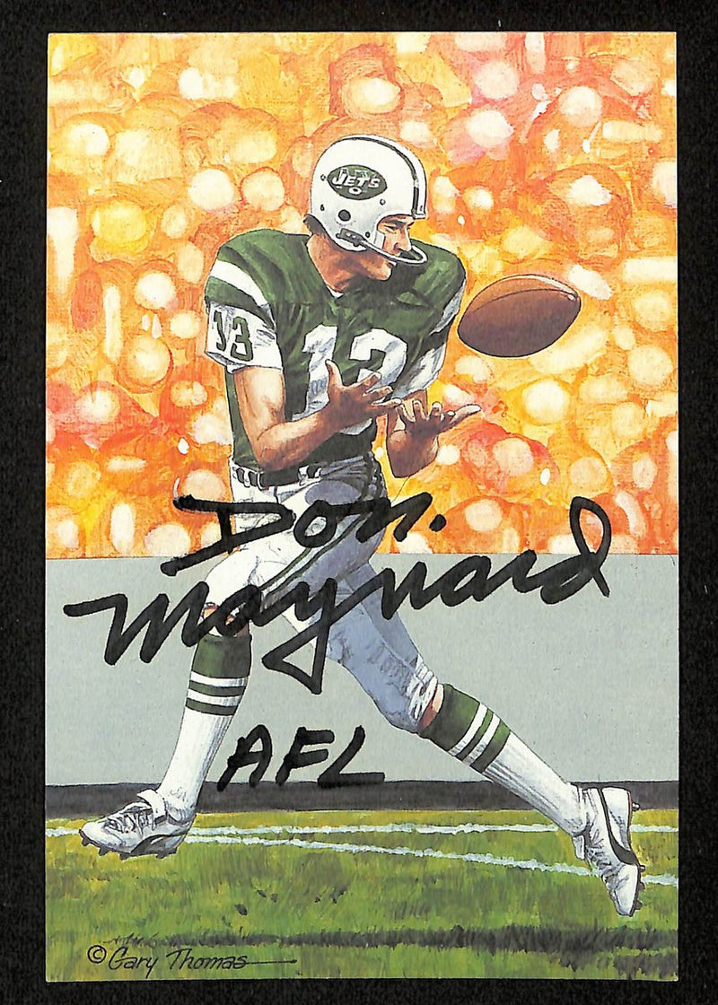 Don Maynard HOF Signed/Inscr 1993 Goal Line Art GLAC Postcard Jets JSA 196062