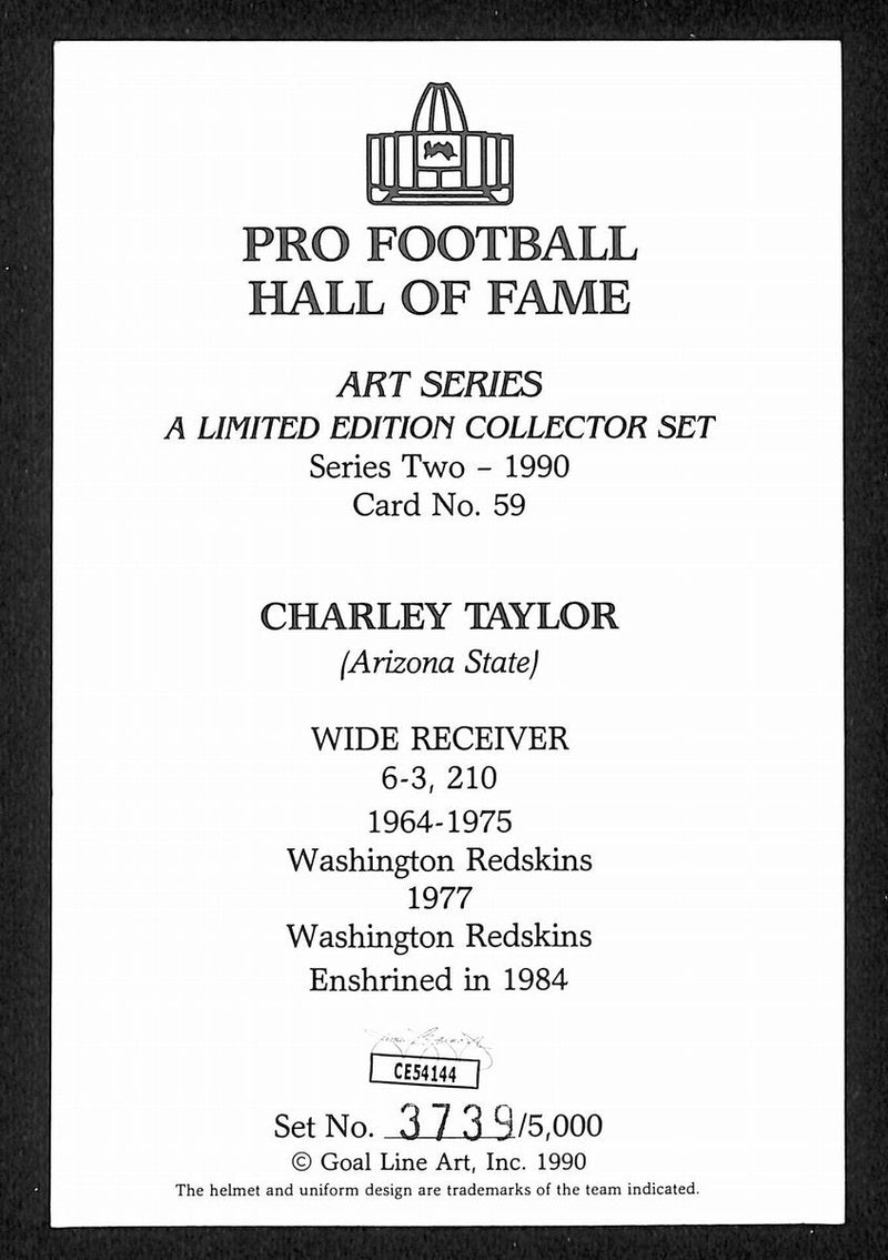Charlie Taylor HOF Signed 1990 Goal Line Art GLAC Postcard Redskins JSA 196078