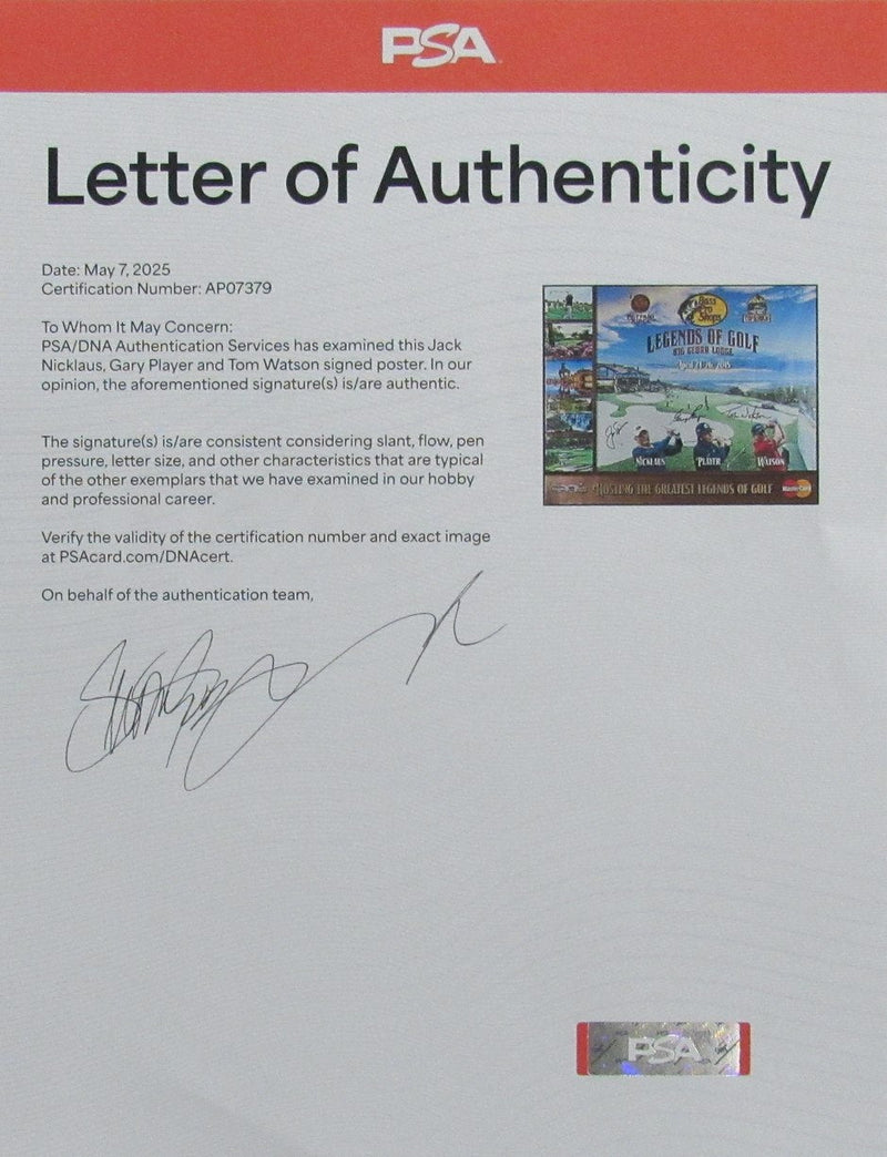 Jack Nicklaus/Gary Player/Tom Watson Signed/Auto 16x20 Photo PSA/DNA 194631