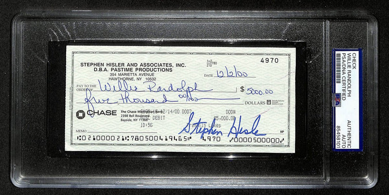Willie Randolph NY Yankees Signed/Autographed 2000 Bank Check PSA/DNA 194528