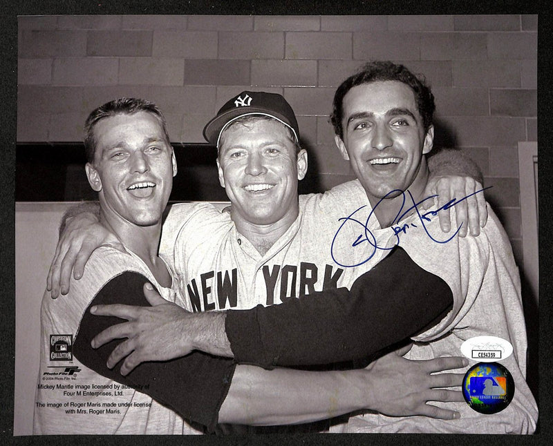 Joe Pepitone Signed/Auto 8x10 B/W Photo with Mantle & Maris Yankees JSA 196185