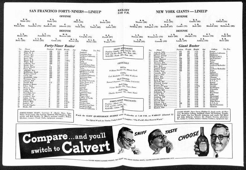 1952 New York Giants vs. San Francisco 49ers NFL Football Game Program 192902
