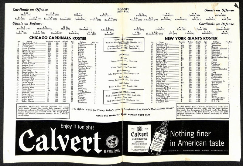 1957 New York Giants vs. Chicago Cardinals NFL Football Game Program 196084