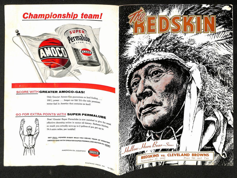 1957 Washington Redskins vs. Cleveland Browns NFL Football Game Program 196118