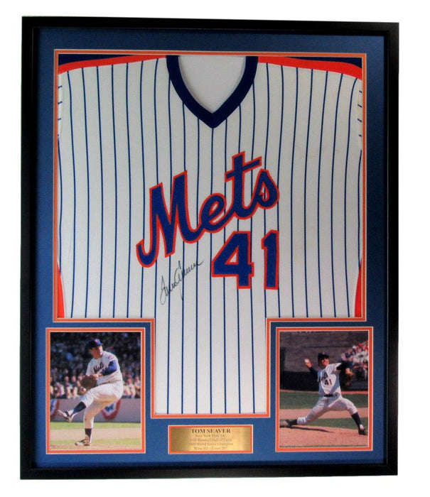 Tom Seaver HOF Autographed/Signed Baseball Jersey NY Mets Framed PSA/DNA 197601