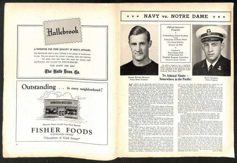 1942 Navy vs Notre Dame Vintage College Football Game Program 195827