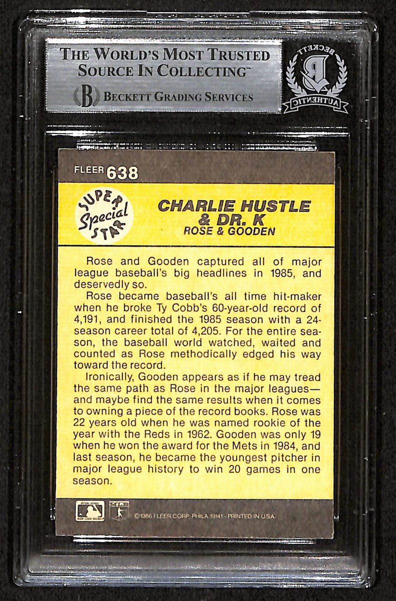 1986 Fleer Pete Rose/Dwight Gooden Signed/Auto Card #638 BAS/Beckett 197097