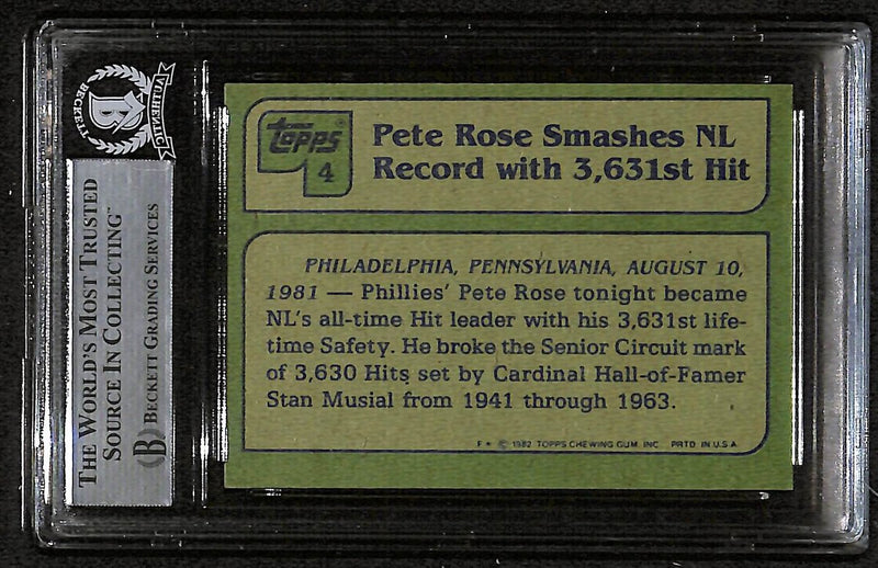 1982 Topps Pete Rose Signed/Autographed Card #4 Reds BAS/Beckett 197101