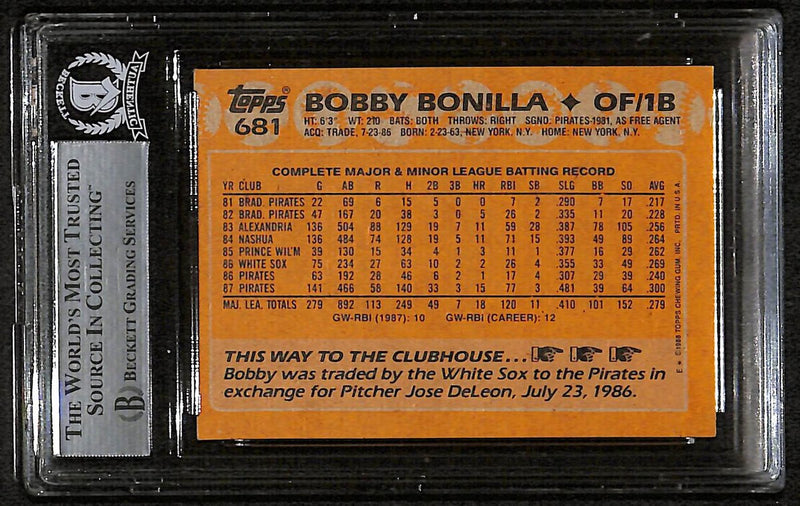 1988 Topps Bobby Bonilla Signed/Autographed Card #681 Pirates BAS/Beckett 197115