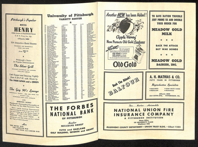 1943 Pitt vs Notre Dame Rare Vintage College Football Game Program 194576