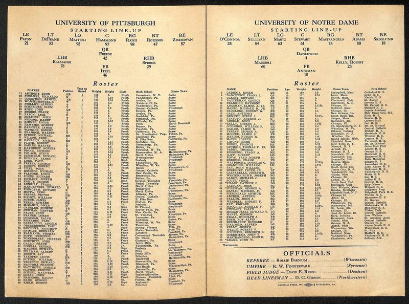 1944 Pitt vs Notre Dame Rare Vintage College Football Game Program 194578