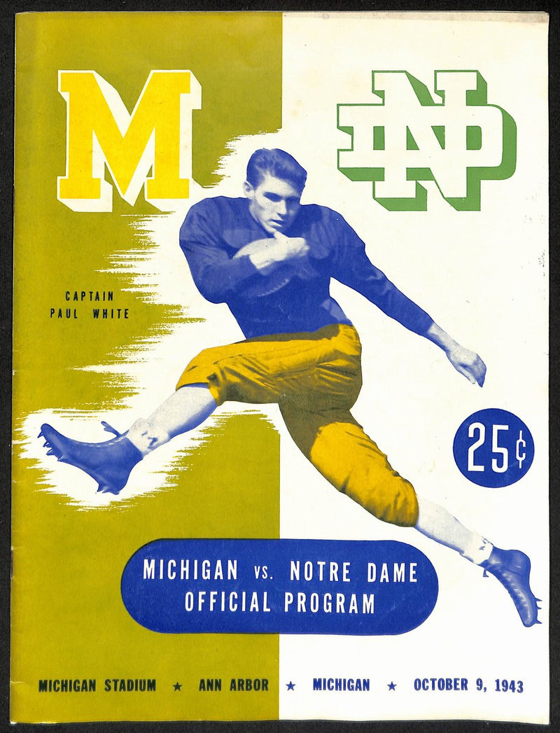 1943 Michigan vs Notre Dame Rare Vintage College Football Game Program 194579