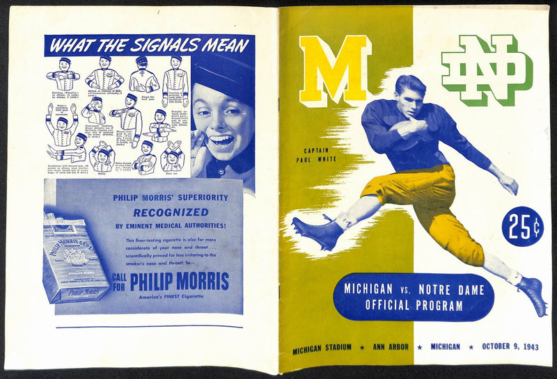 1943 Michigan vs Notre Dame Rare Vintage College Football Game Program 194579