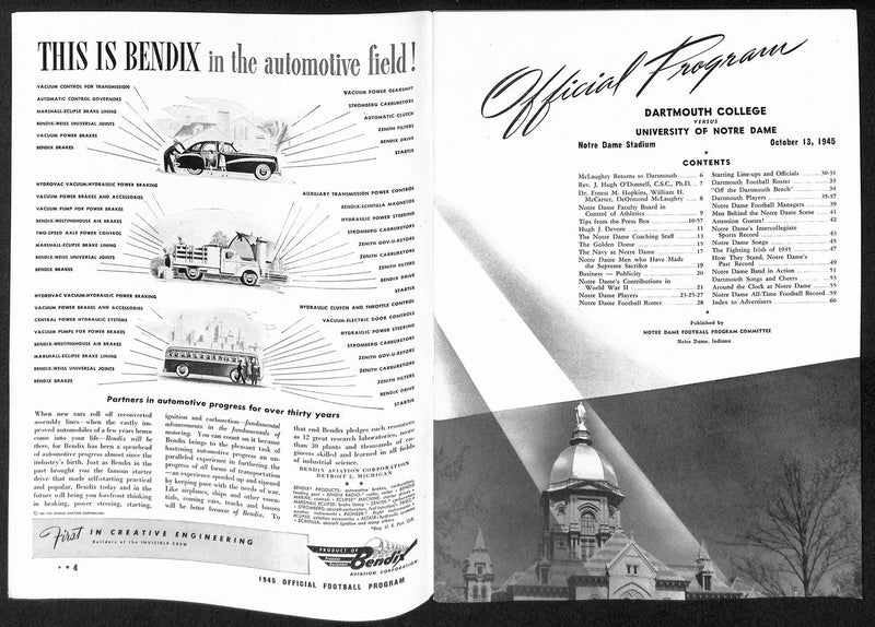 1945 Dartmouth vs Notre Dame Rare Vintage College Football Game Program 194583