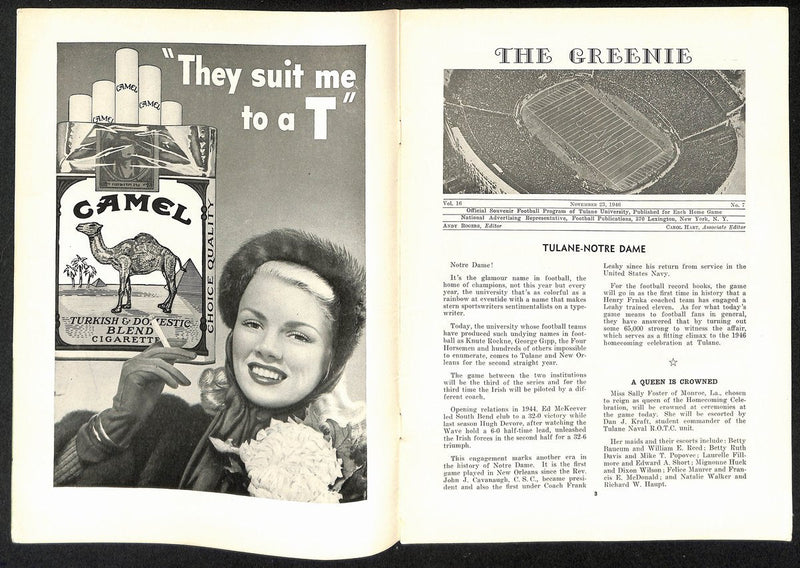1946 Tulane vs Notre Dame Vintage College Football Game Program 194589