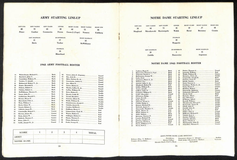 1945 Army vs Notre Dame Vintage College Football Game Program 194599