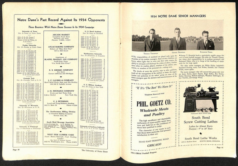 1934 Purdue vs Notre Dame Vintage College Football Game Program 194602
