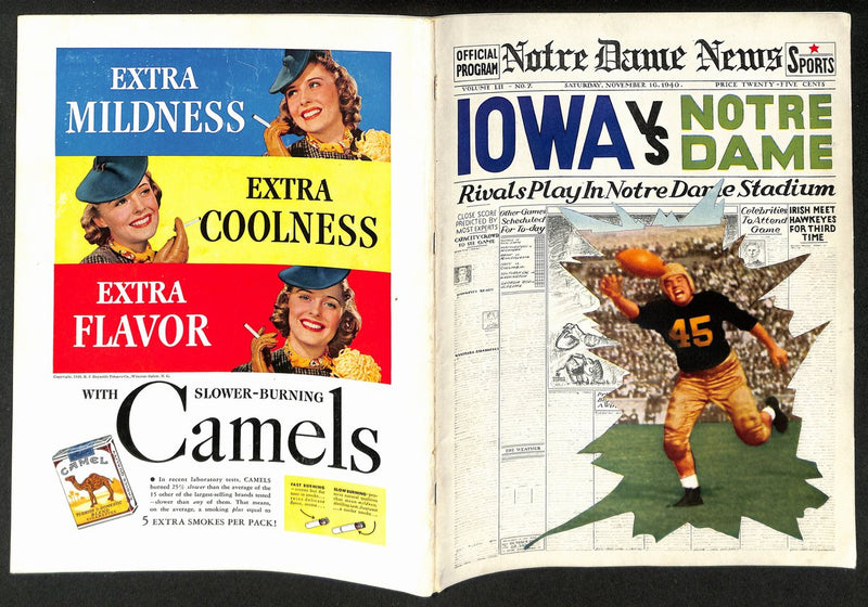 1940 Iowa vs Notre Dame Vintage College Football Game Program 194605