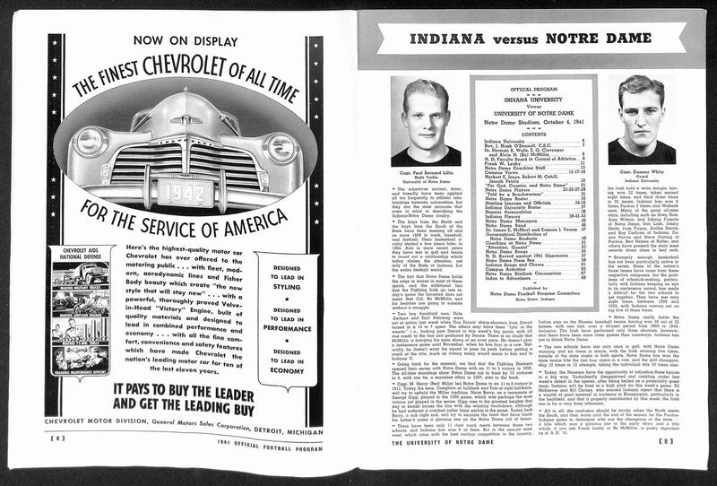 1941 Indiana vs Notre Dame Vintage College Football Game Program 194610