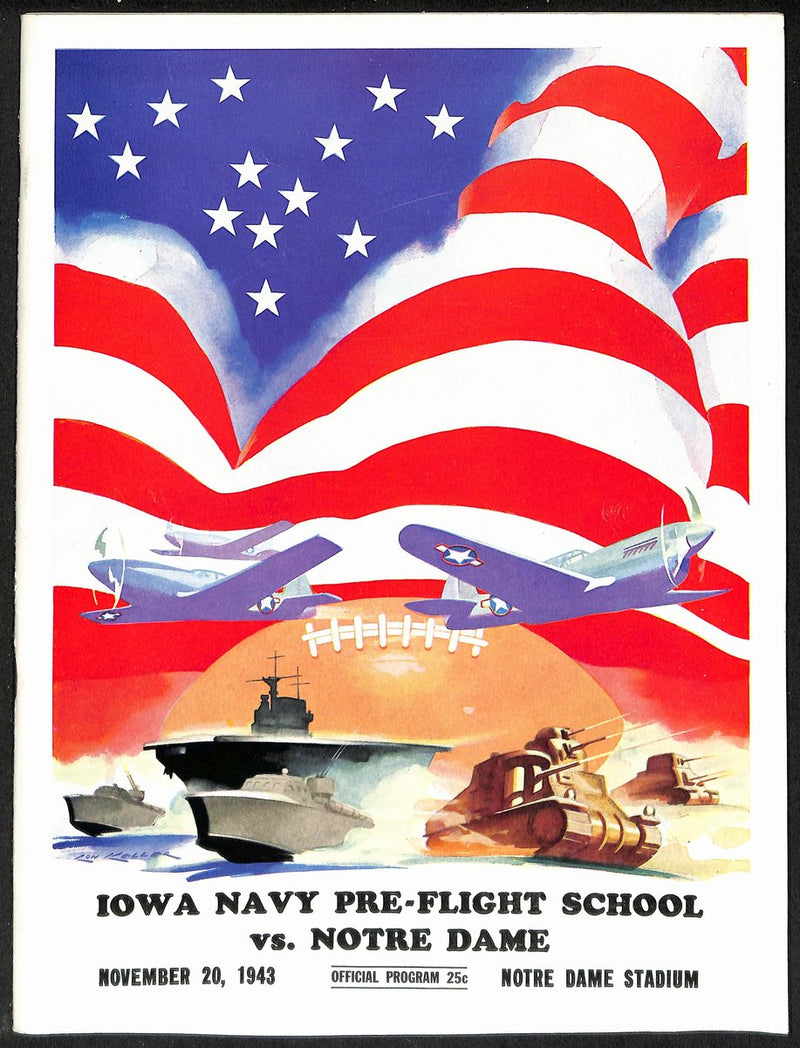1943 Iowa Navy Flight School vs Notre Dame Rare College Football Program 196433