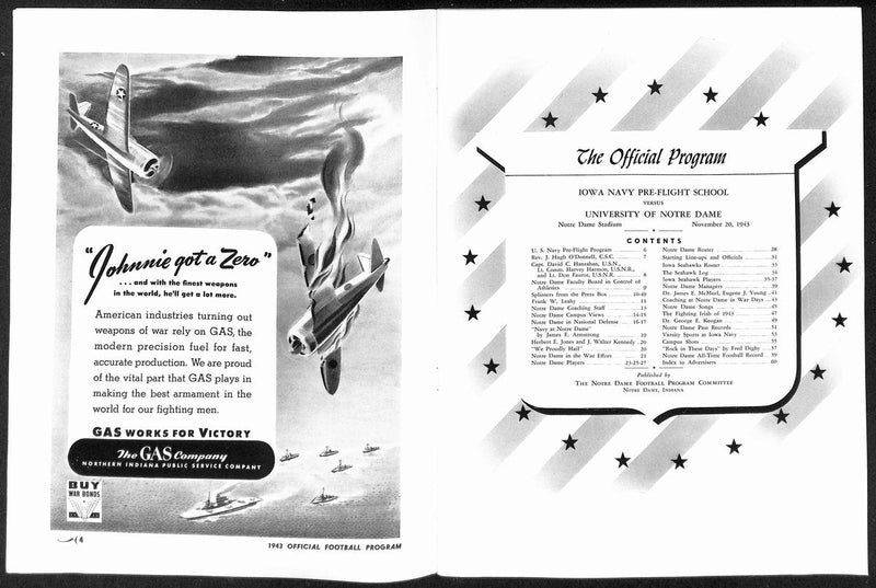 1943 Iowa Navy Flight School vs Notre Dame Rare College Football Program 196433