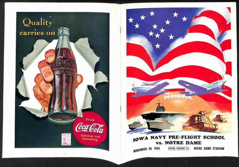 1943 Iowa Navy Flight School vs Notre Dame Rare College Football Program 196433