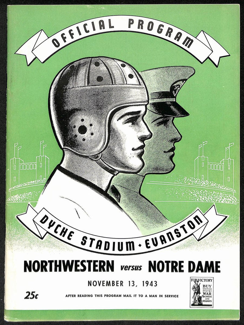 1943 Northwestern vs Notre Dame Vintage College Football Program 196434