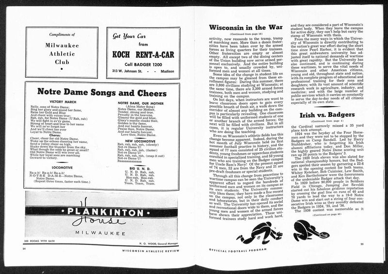 1943 Wisconsin vs Notre Dame Vintage College Football Program 196437