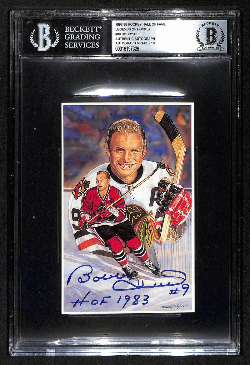 Bobby Hull HOF Signed/Inscr 1996 Legends of Hockey Card #89 Chicago BAS 197060