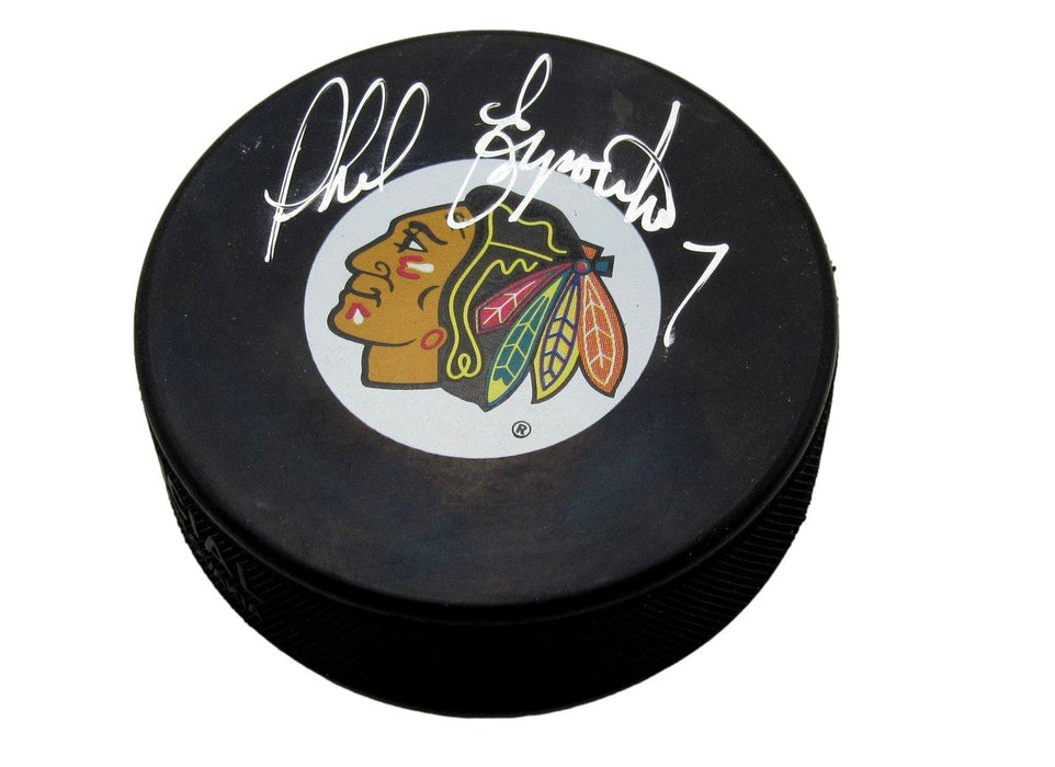 Phil Esposito HOF Signed/Auto Chicago Blackhawks Hockey Puck BAS/Beckett 197391