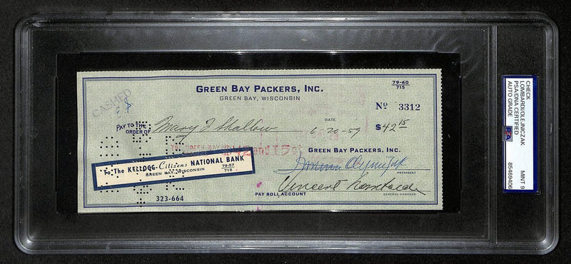 Vince Lombardi HOF Packers Signed/Autographed 1959 Bank Check PSA/DNA 197219