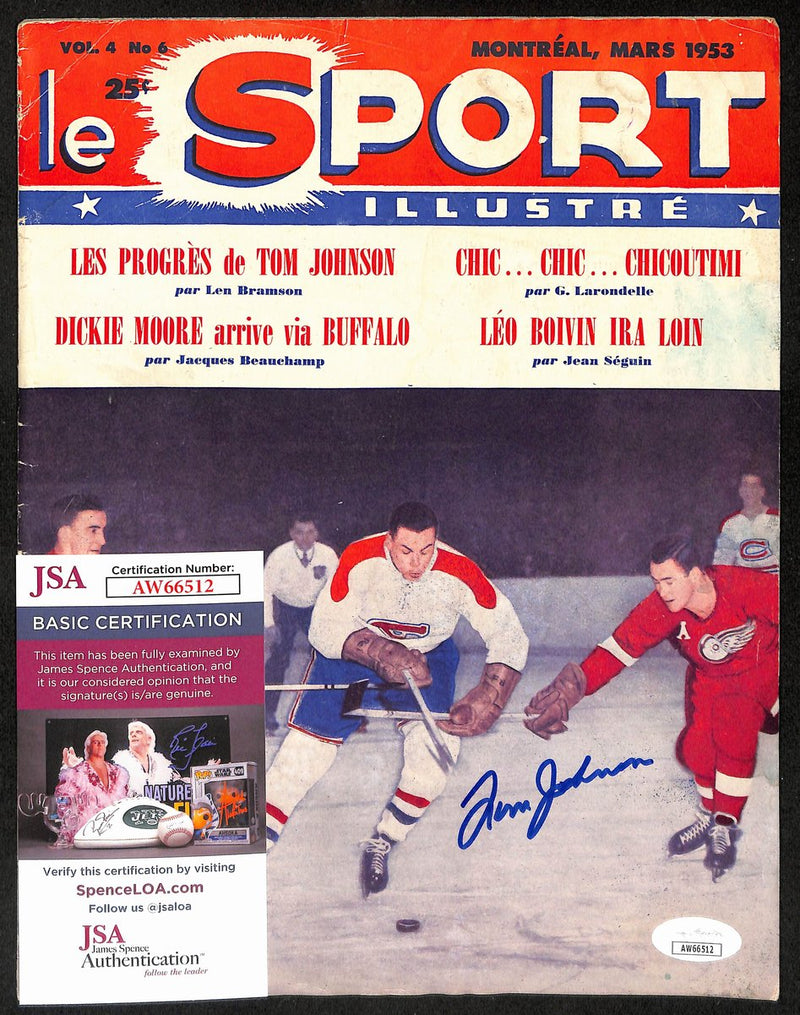 Tom Johnson Montreal Canadiens Signed 1953 Le Sport Illustre Magazine JSA 197147